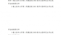 遵义医科大学第二附属医院 关于 2021 年研究生学业奖学金拟推荐名单的 公示